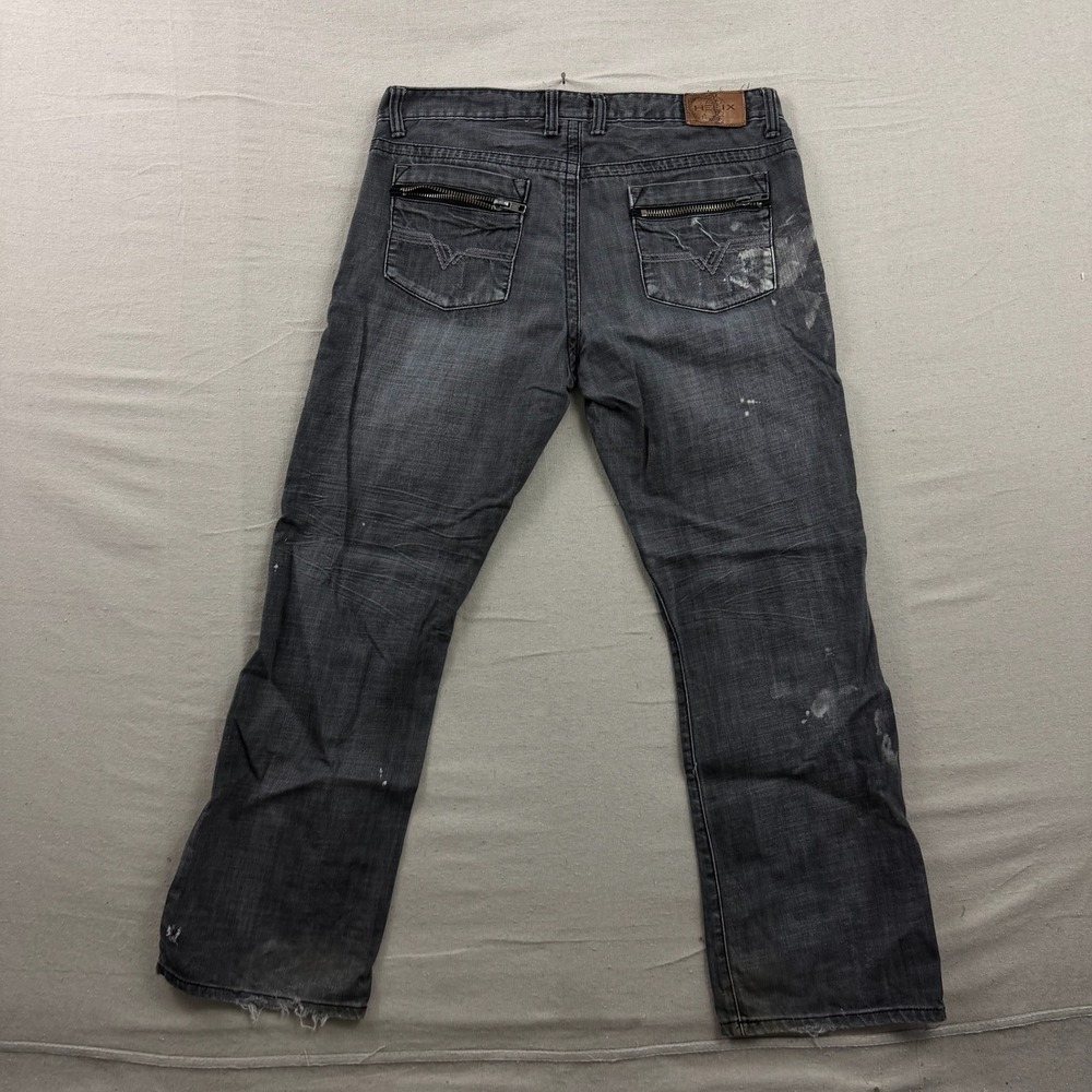 Helix Slim Boot Jeans Mens 38x32 Black Distressed Paint Splatter Zipper Pocket